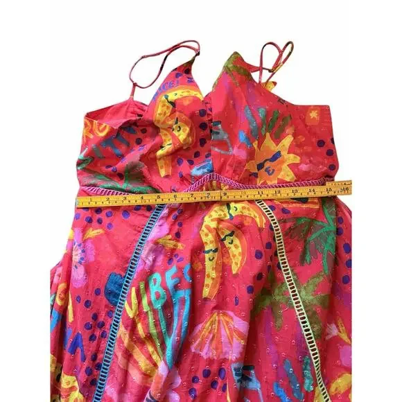 Farm Rio V-neck sleeveless Floral Print Long Dress 100% cotton colorful - Picture 6 of 7